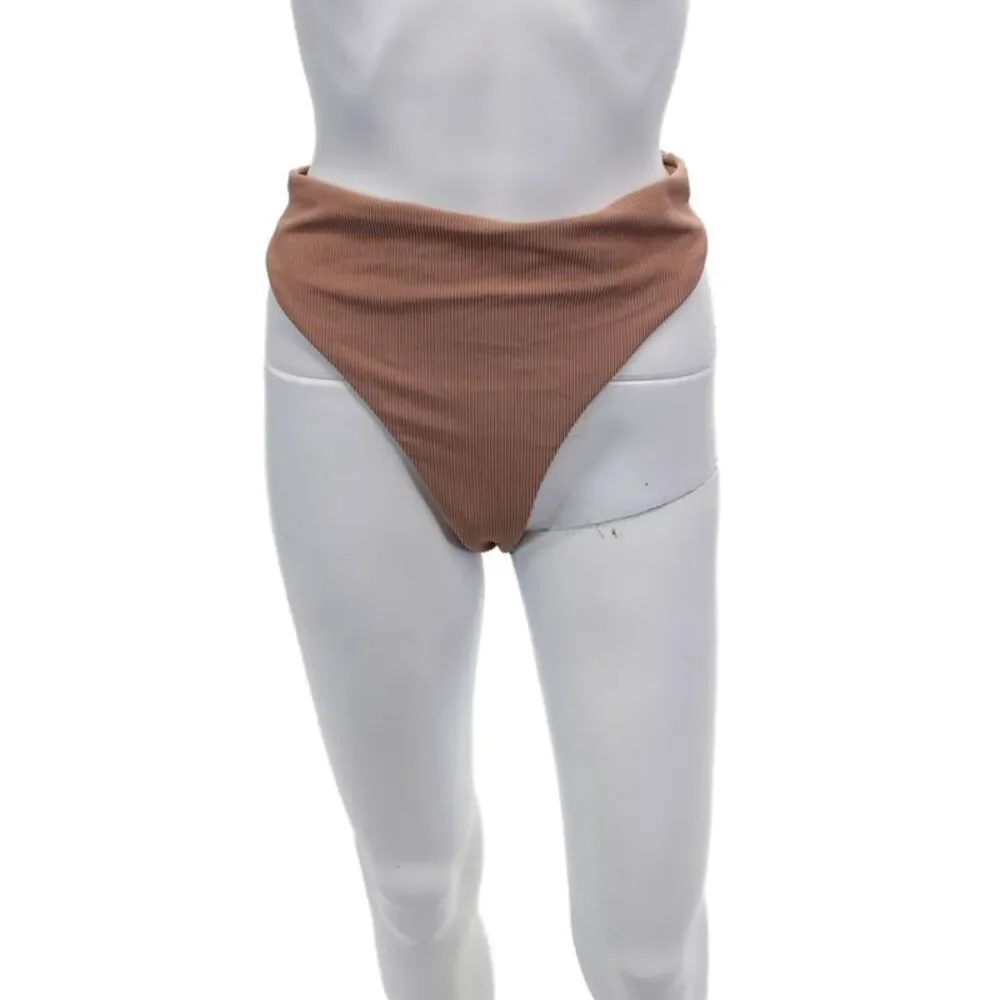 Good American Womens Cheeky Ribbed Knit Better Bikini Bottoms Nude Size 5
